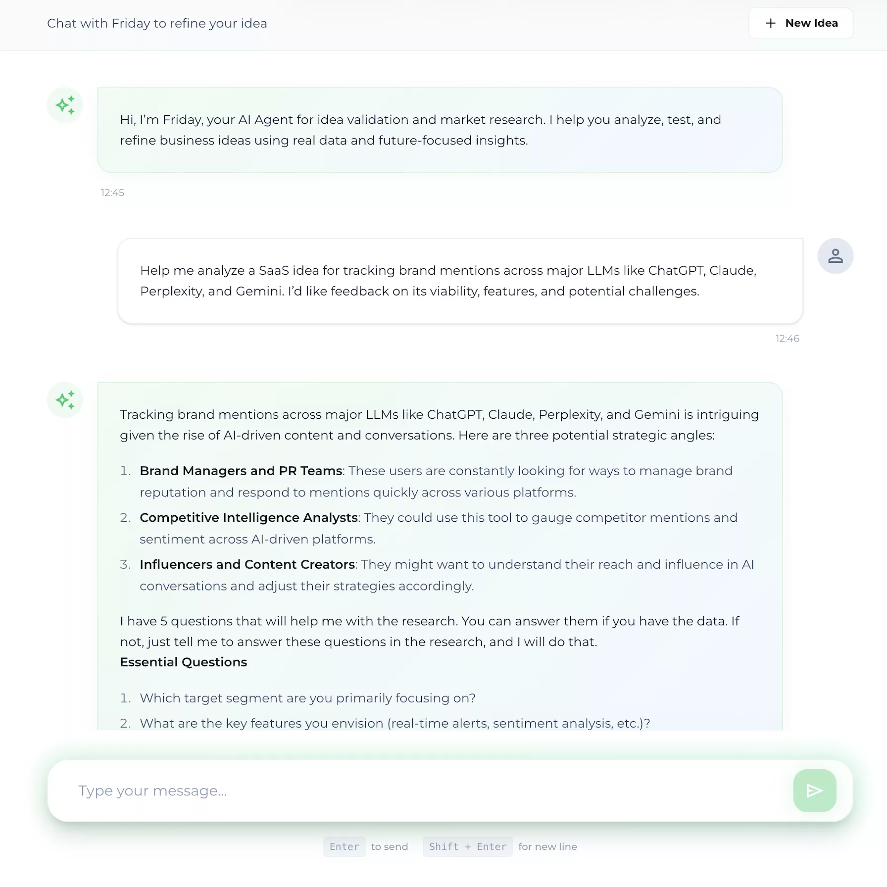 Founder entering a startup idea in FounderSpace